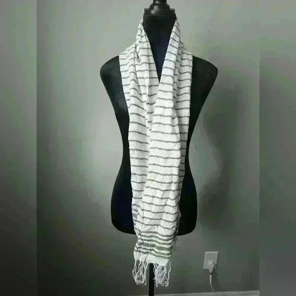 H&M Green and White Striped Scarf